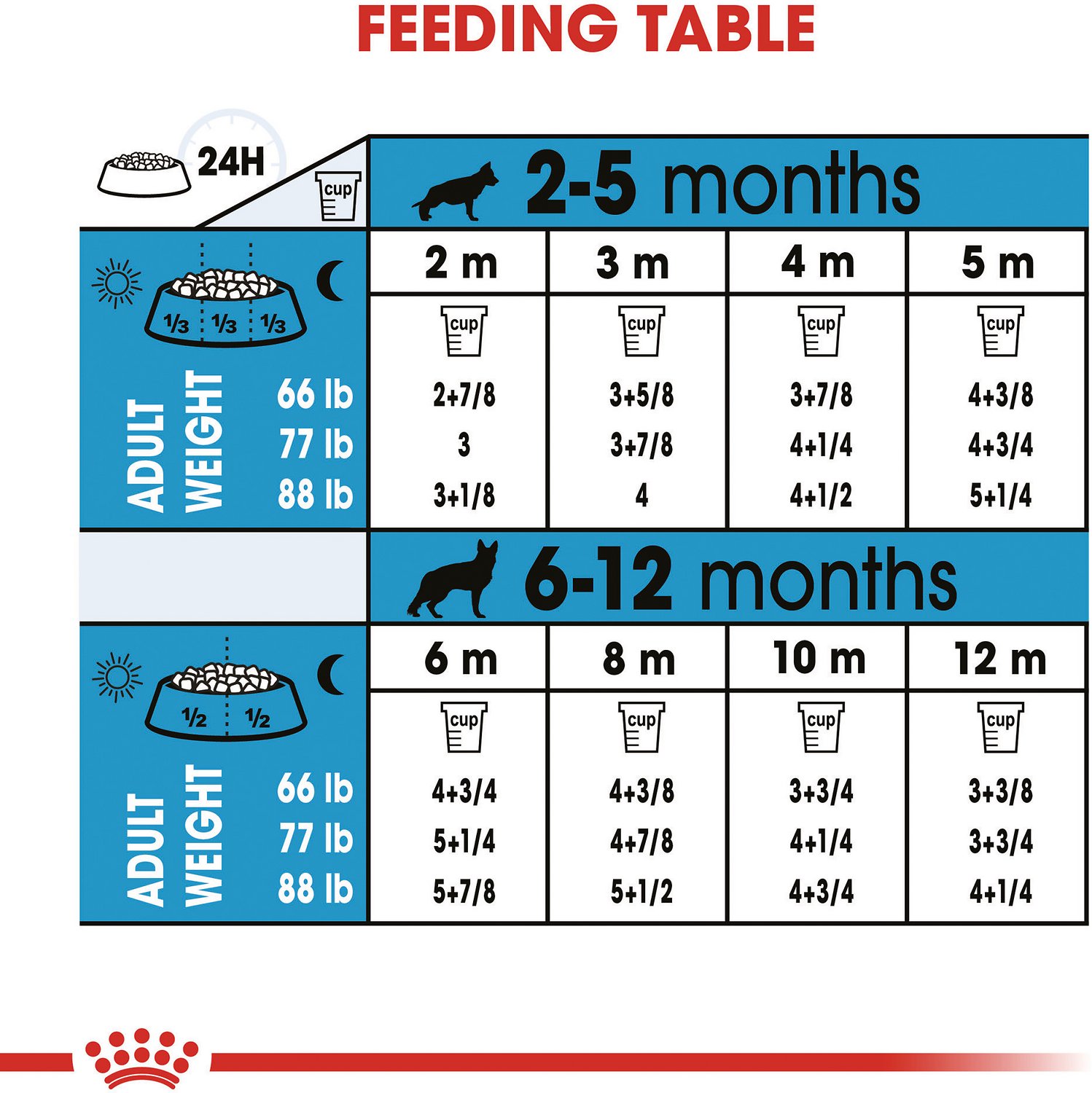 جدول راهنمای تغذیه غذای سگ ماکسی پاپی رویال کنین